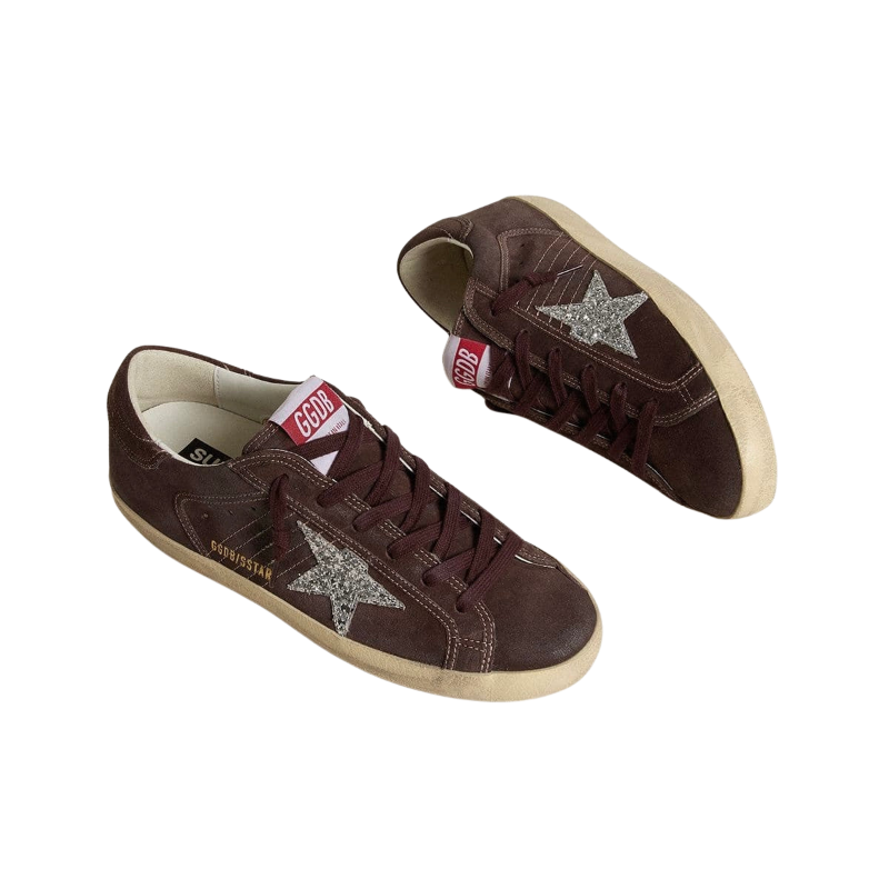 Golden Goose Super-Star 'Brown Suede Silver Glitter Star' (Women)