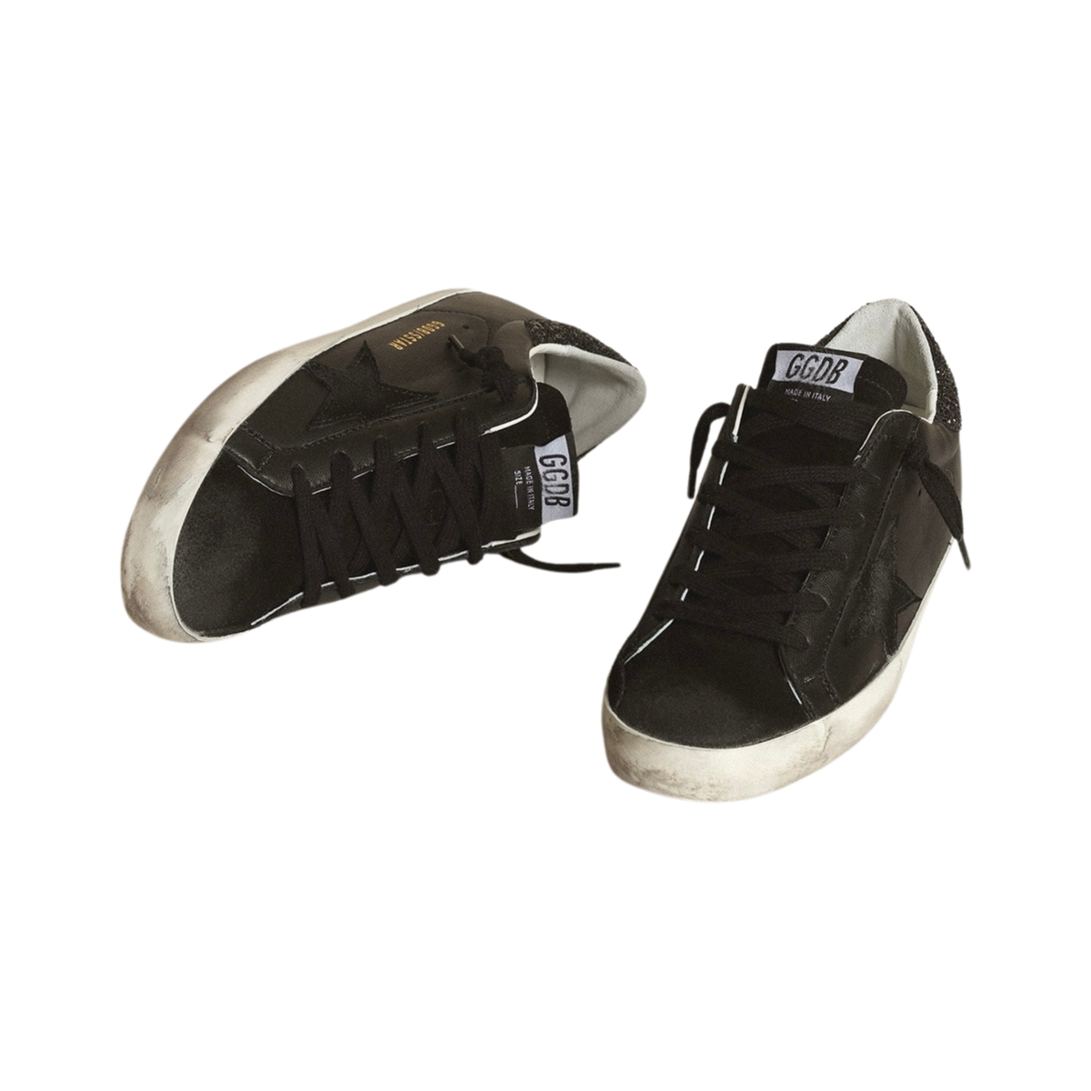 Golden Goose Super-Star 'Black Nappa Glitter Heel Tab' (Women)