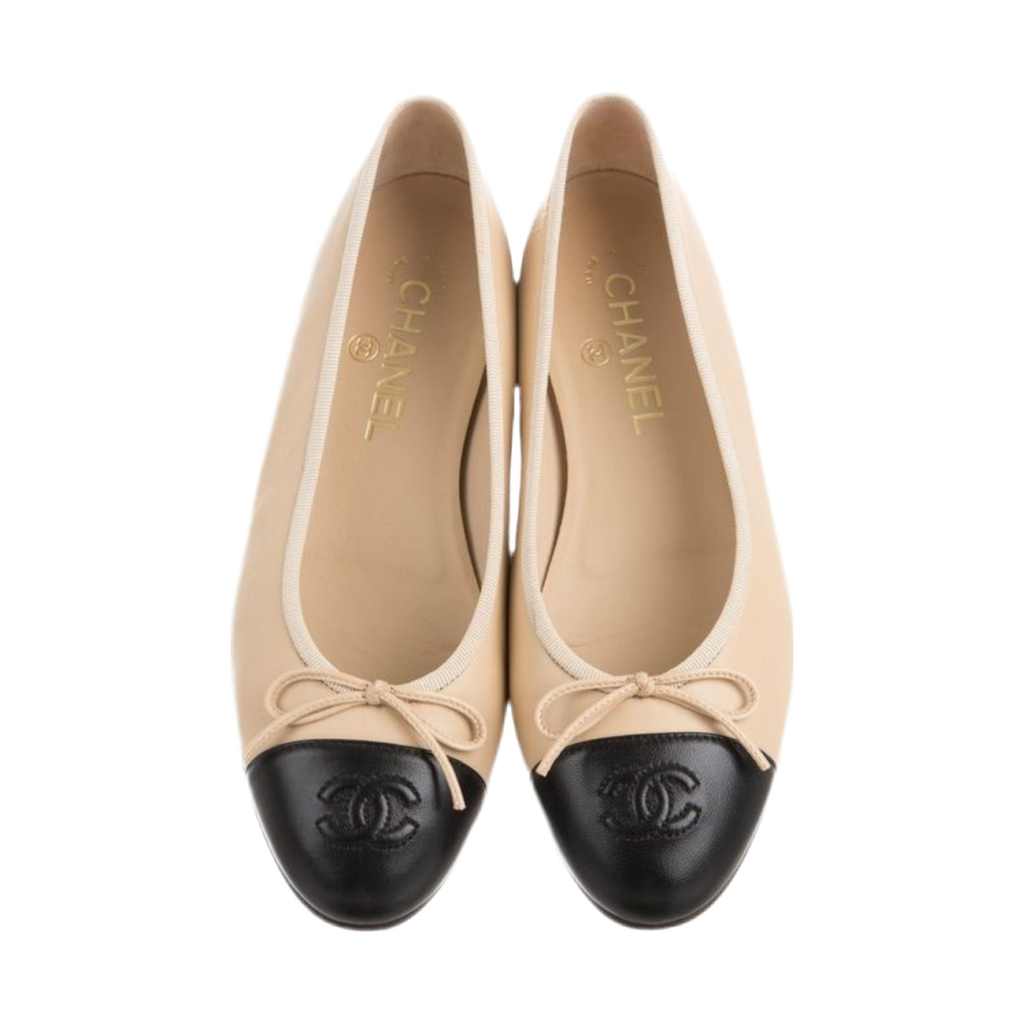Chanel CC Bow Cap-Toe Ballet Flat 'Beige Black' (Women)