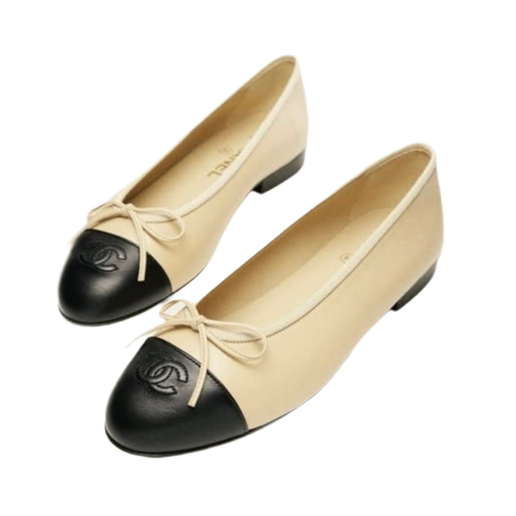 Chanel CC Bow Cap-Toe Ballet Flat 'Beige Black' (Women)