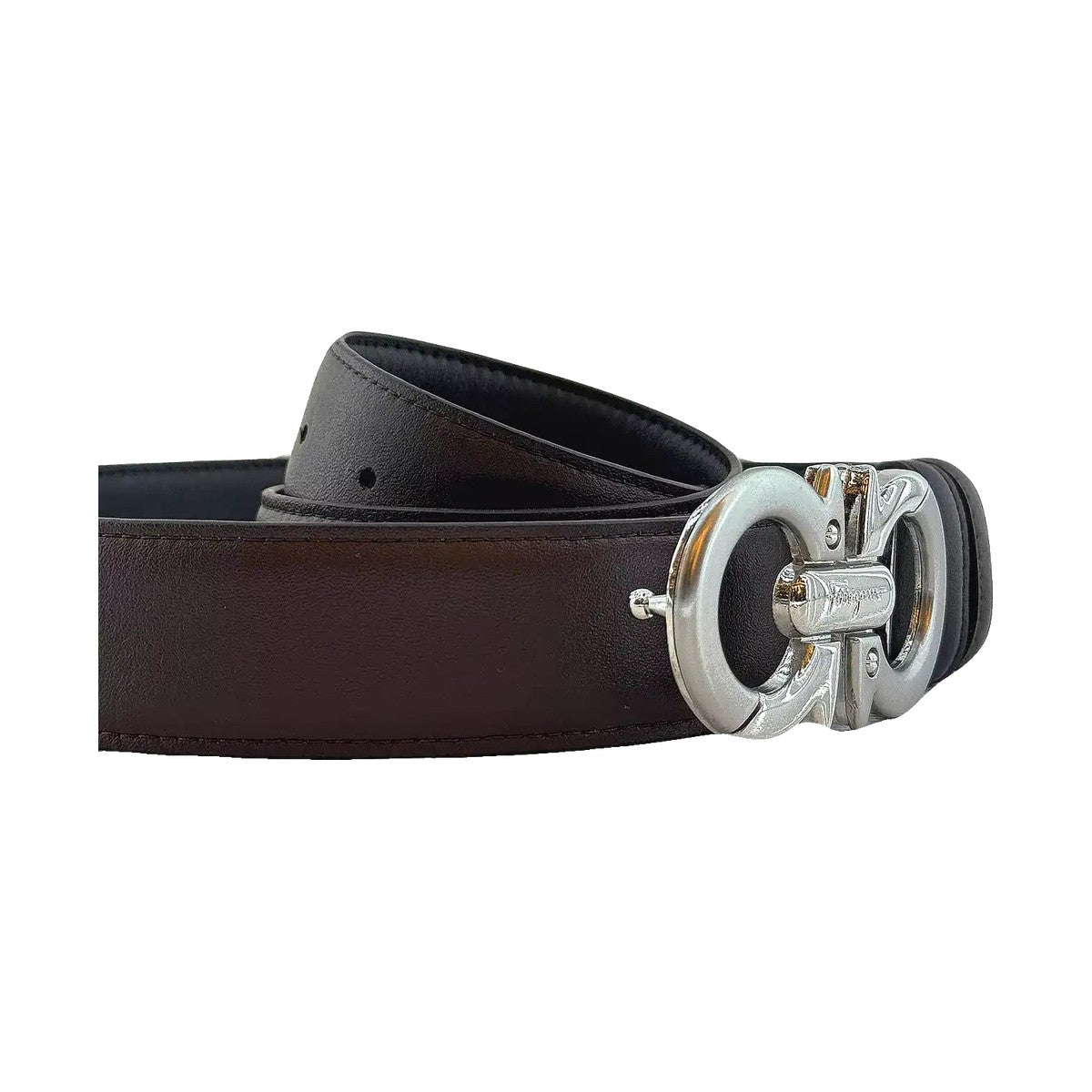 Ferragamo Gancini Leather Belt 'Black Silver' (Unisex)