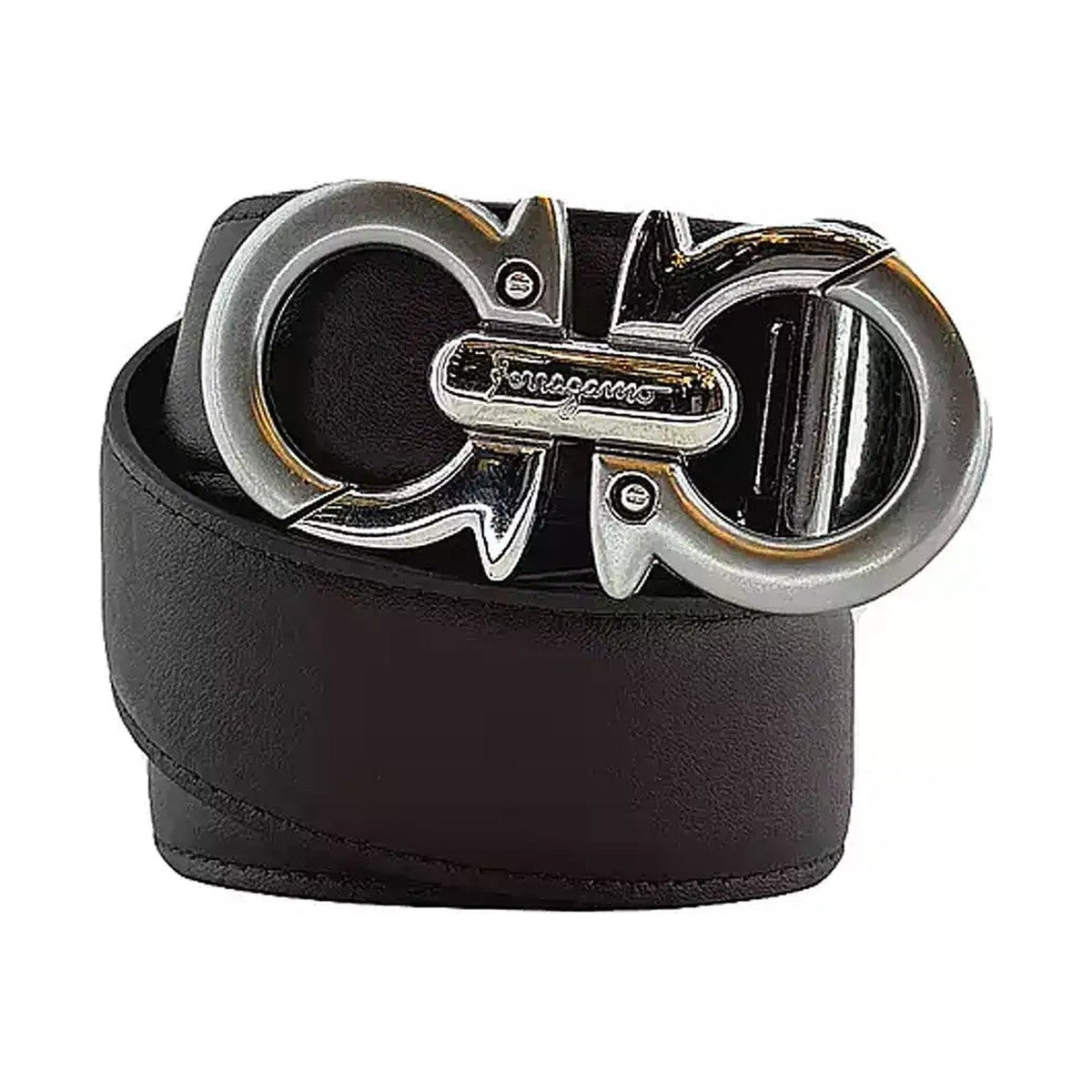 Ferragamo Gancini Leather Belt 'Black Silver' (Unisex)
