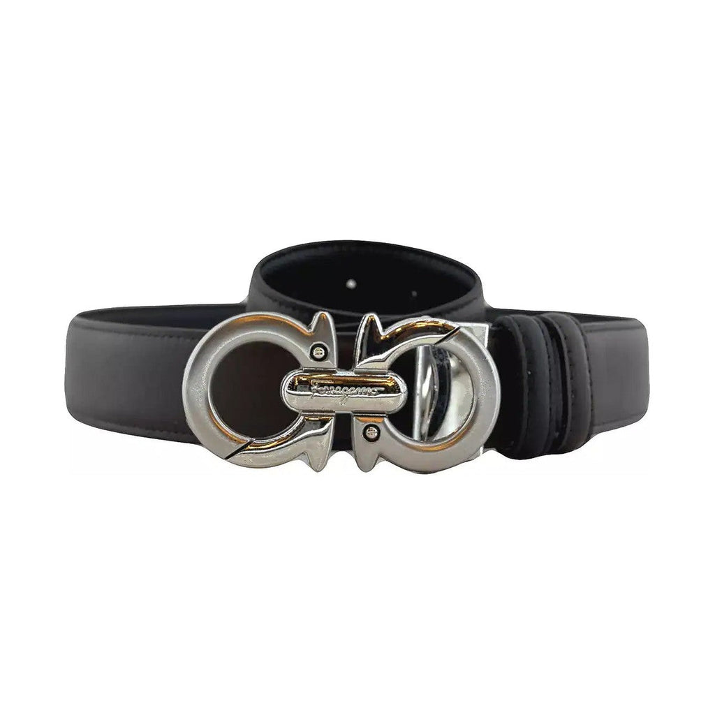 Ferragamo Gancini Leather Belt 'Black Silver' (Unisex)